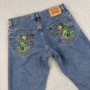 Vintage Levis Jeans Mens 33x29 Blue 517 Bootcut Dragon Embroidered Pockets Y2K